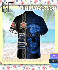 Miller Lite Smoky Blue Skull Black Summer Hawaiian Shirt b