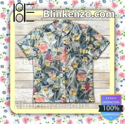 Minion Behind Tropical Flower And Leaf Summer Shirts