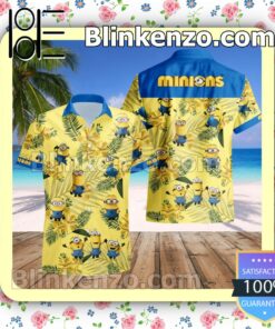 Minions Costume Disney Yellow Blue Summer Hawaiian Shirt, Mens Shorts