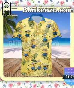 Minions Costume Disney Yellow Blue Summer Hawaiian Shirt, Mens Shorts a