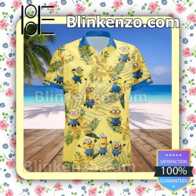 Minions Costume Disney Yellow Blue Summer Hawaiian Shirt, Mens Shorts a