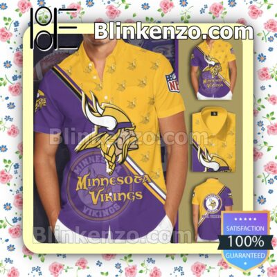 Minnesota Vikings Logo Yellow Purple Summer Hawaiian Shirt, Mens Shorts