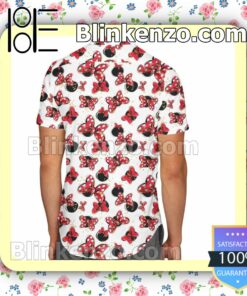 Minnie Mouse Bows Pattern Disney Cartoon Graphics Inspired White Summer Hawaiian Shirt, Mens Shorts a