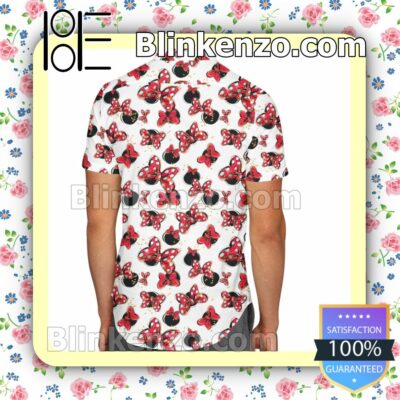 Minnie Mouse Bows Pattern Disney Cartoon Graphics Inspired White Summer Hawaiian Shirt, Mens Shorts a