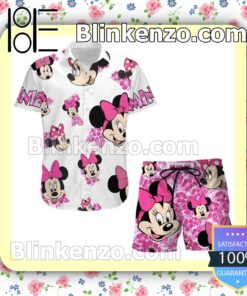 Minnie Mouse Hibicus Disney Cartoon Graphics White Pink Summer Hawaiian Shirt