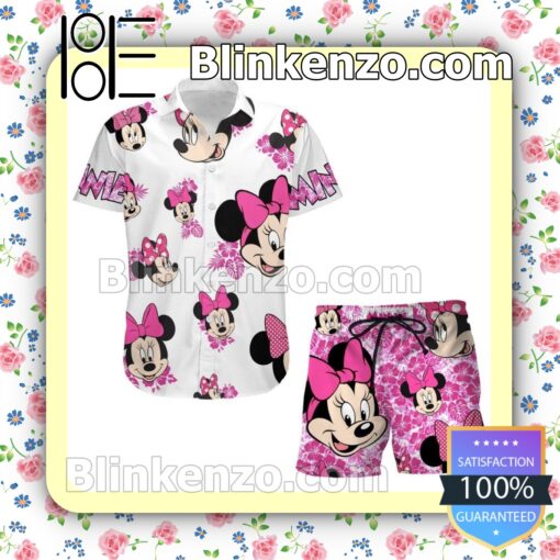 Minnie Mouse Hibicus Disney Cartoon Graphics White Pink Summer Hawaiian Shirt