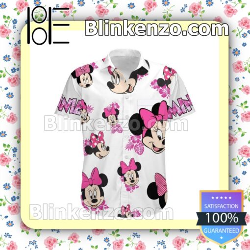 Minnie Mouse Hibicus Disney Cartoon Graphics White Pink Summer Hawaiian Shirt a