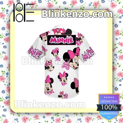 Minnie Mouse Hibicus Disney Cartoon Graphics White Pink Summer Hawaiian Shirt b