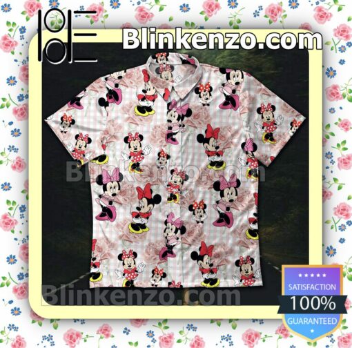 Minnie Mouse Pink Flower Plaid Summer Shirts