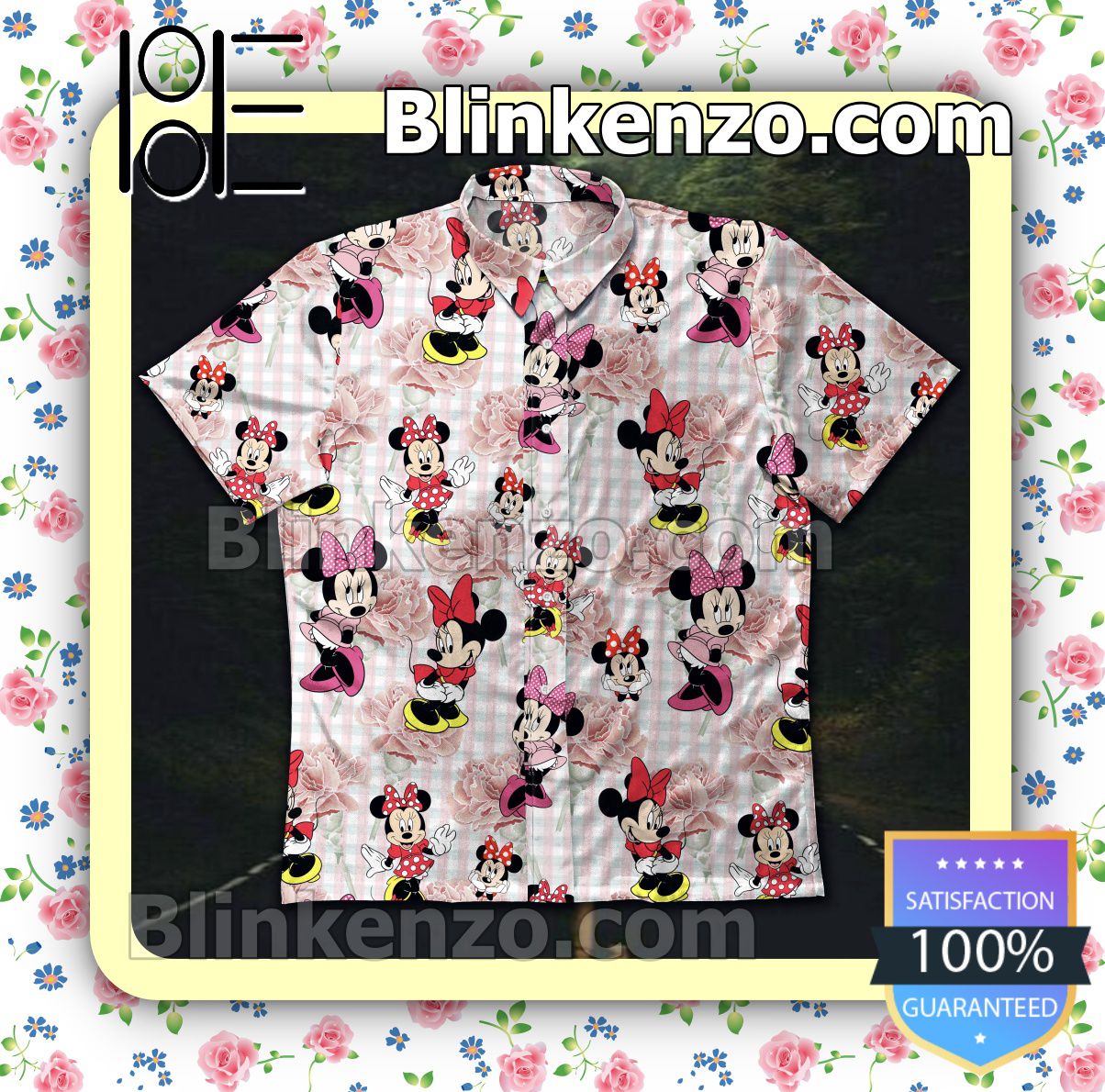 Beautiful Minnie Mouse Pink Flower Plaid Summer Shirts