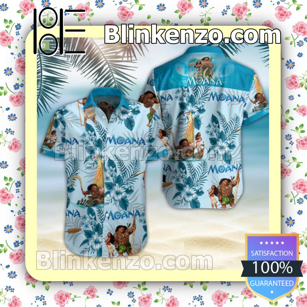 Moana Tropical Floral Blue Summer Shirts