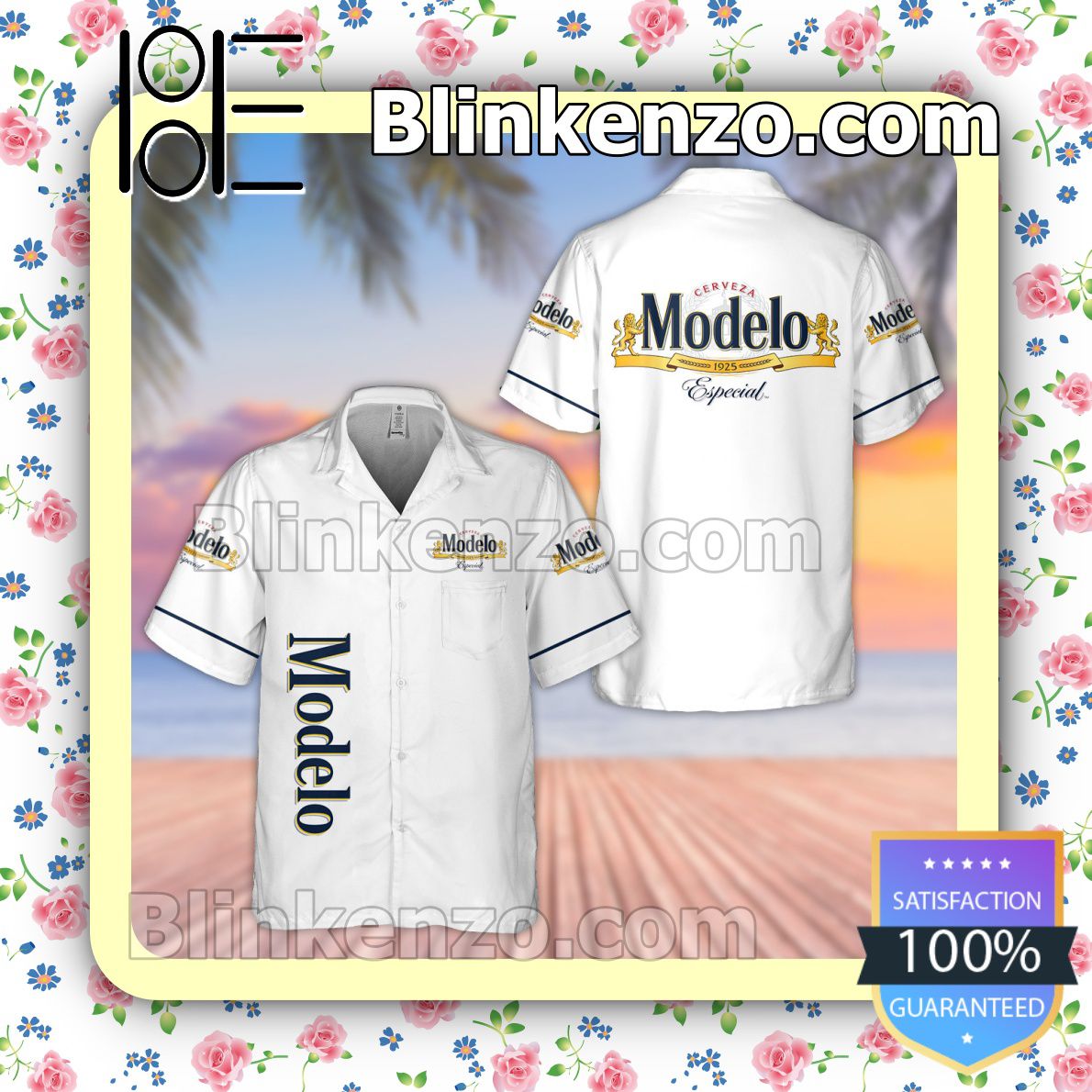 Modelo Special White Summer Hawaiian Shirt, Mens Shorts