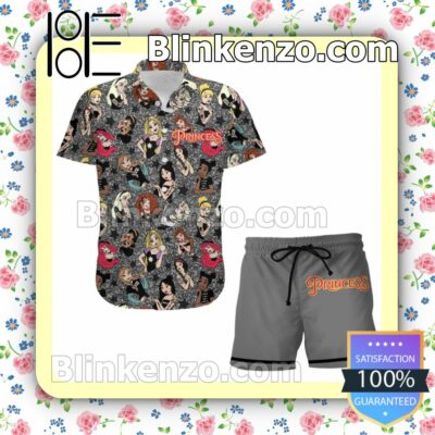 Modern Princesses Grey Tattoo Summer Hawaiian Shirt, Mens Shorts