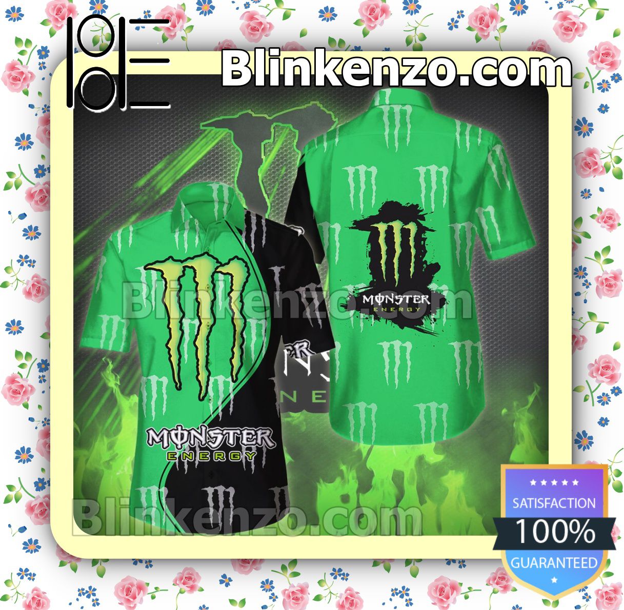 Monster Energy Green And Black Casual Button-down Shirts