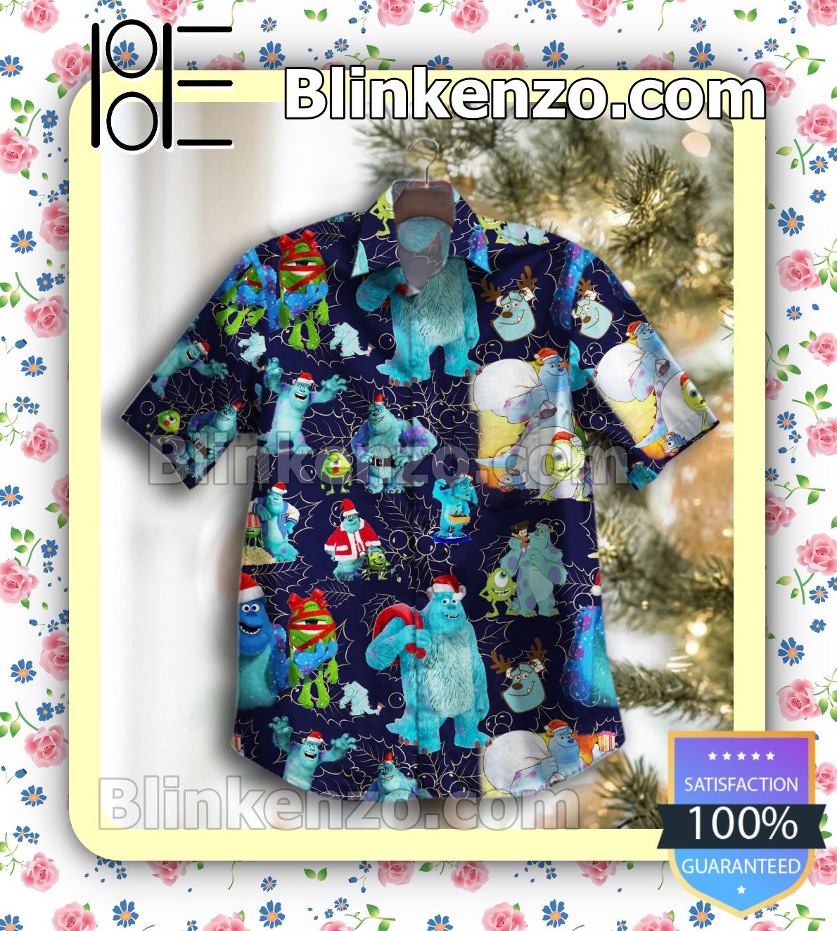 Monsters Inc Christmas Bunch Of Grapes Navy Casual Button-down Shirts