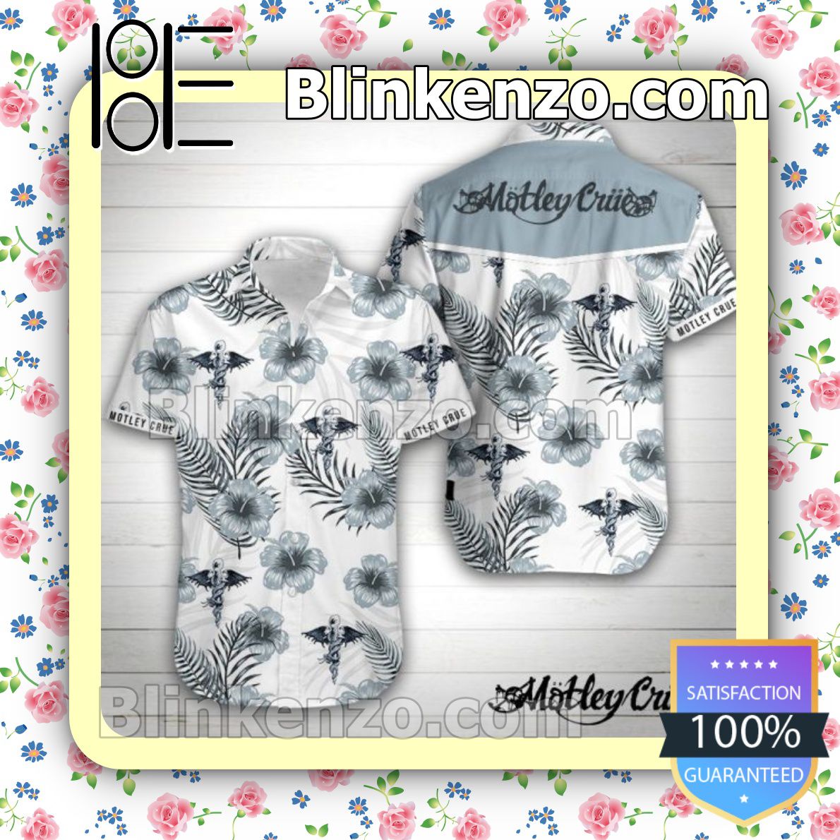 Motley Crue Grey Hibiscus White Summer Shirts