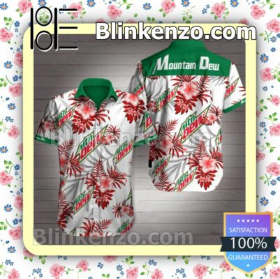 Mountain Dew Red Tropical Floral White Summer Shirt