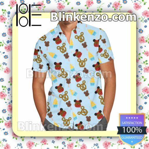 Mouse Ears Snack Disney Parks Inspired Summer Hawaiian Shirt, Mens Shorts