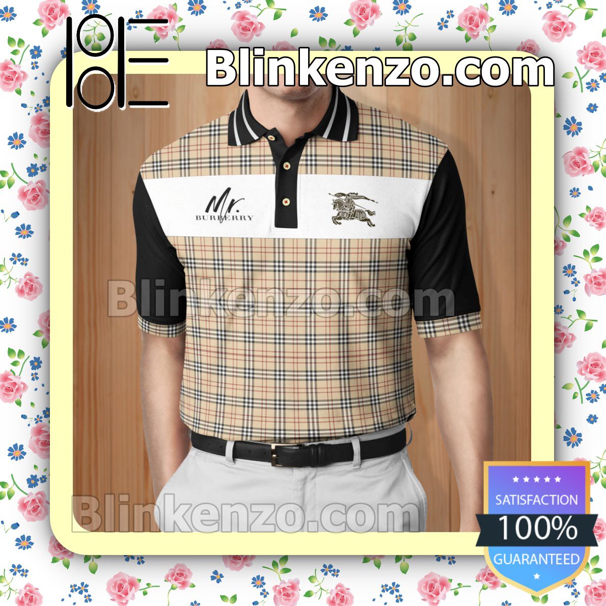 Mr. Burberry Outfit Plaid With Black Sleeves Embroidered Polo Shirts