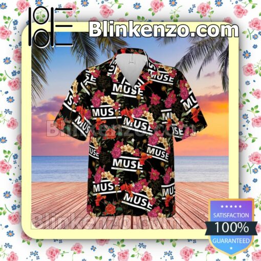 Muse Rock Band Floral Pattern Summer Hawaiian Shirt, Mens Shorts