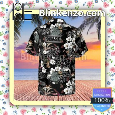 Muse Rock Band Logo Tropical Forest Black Summer Hawaiian Shirt, Mens Shorts a