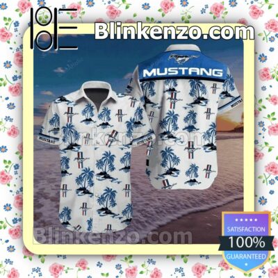 Mustang Blue Palm Tree White Summer Shirts