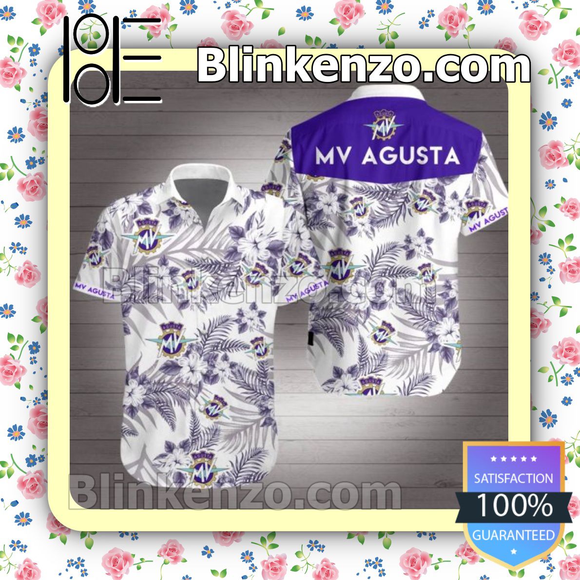 Mv Agusta Purple Tropical Floral White Summer Shirts