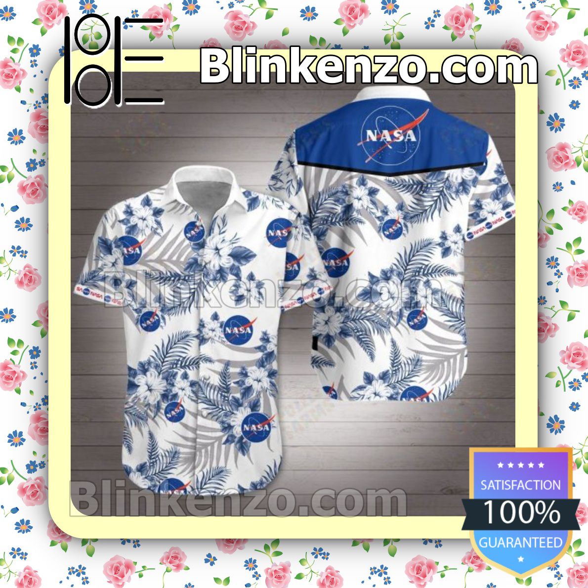 Nasa Blue Tropical Floral White Summer Shirts