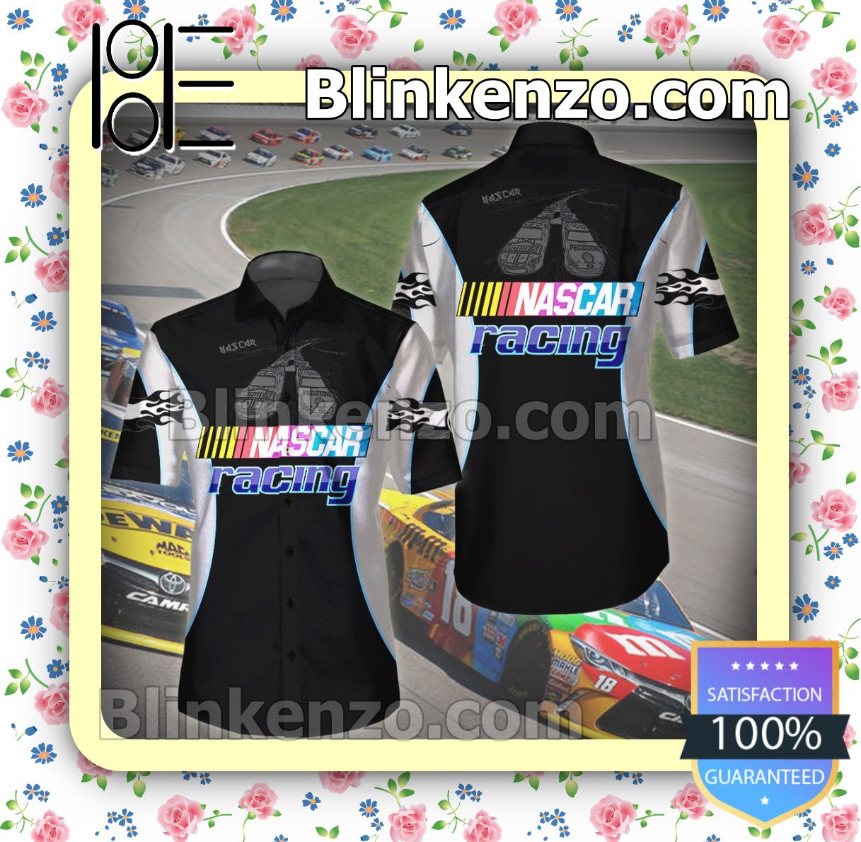 Nascar Racing Black And White Casual Button-down Shirts