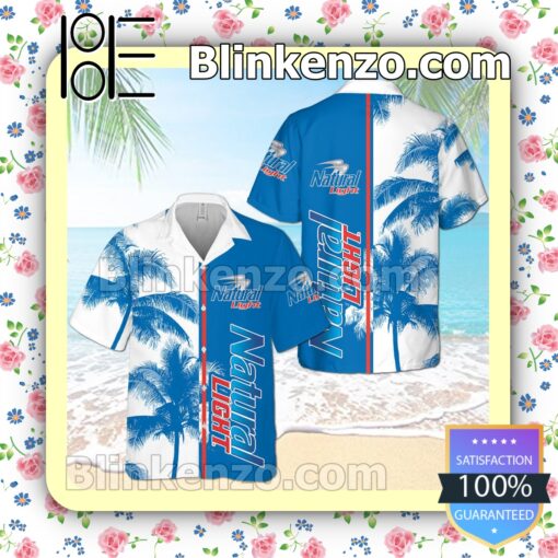 Natural Light Palm Tree White Blue Summer Hawaiian Shirt