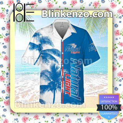 Natural Light Palm Tree White Blue Summer Hawaiian Shirt a