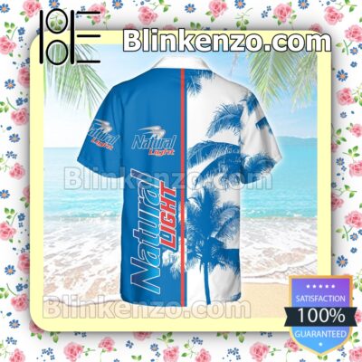 Natural Light Palm Tree White Blue Summer Hawaiian Shirt b