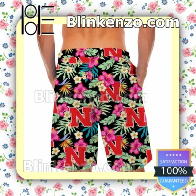 Nebraska Cornhuskers Hibiscus Mens Shirt, Swim Trunk a