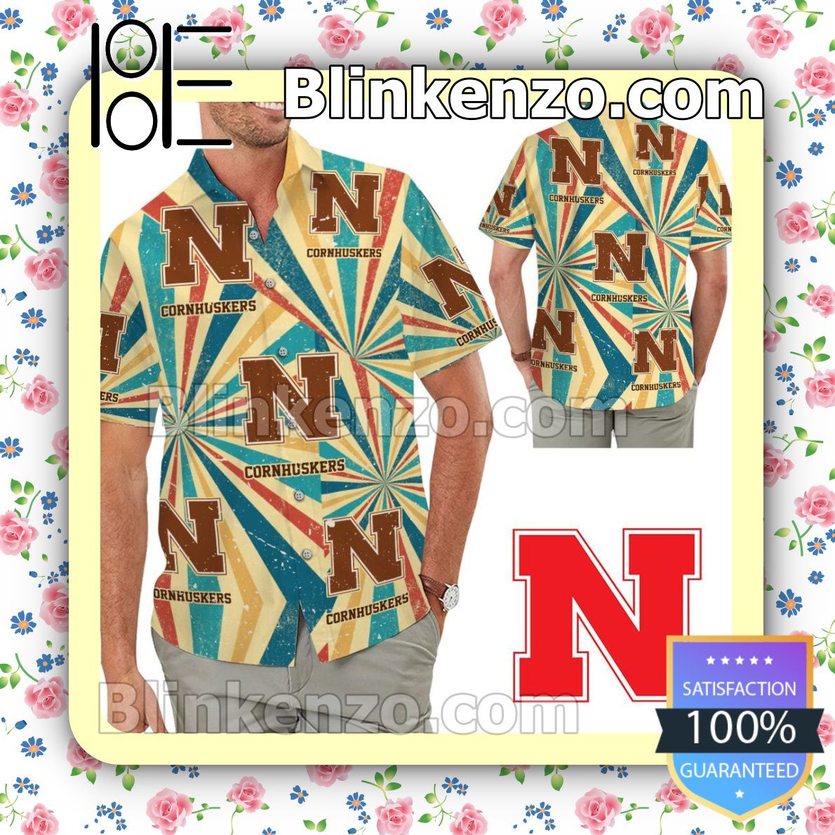 Nebraska Cornhuskers Retro Vintage Style Mens Shirt, Swim Trunk