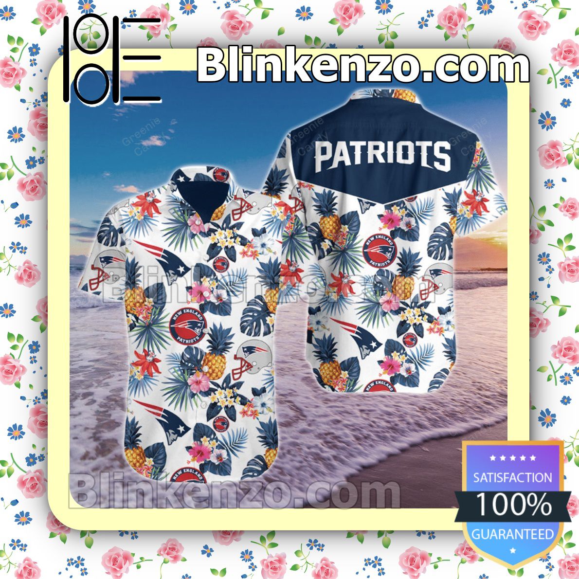 New England Patriots Floral Unisex Summer Hawaiian Shirt, Mens Shorts