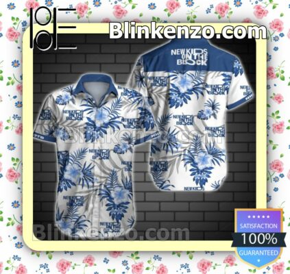 New Kids On The Block Blue Tropical Floral White Summer Shirt