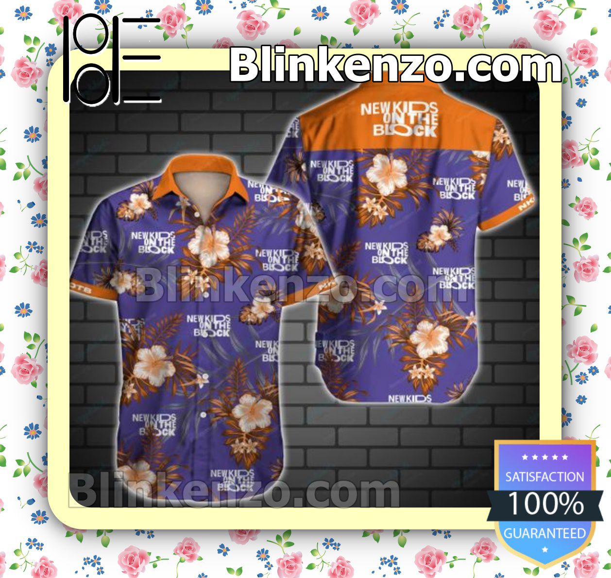 New Kids On The Block Orange Tropical Floral Purple Summer Shirts