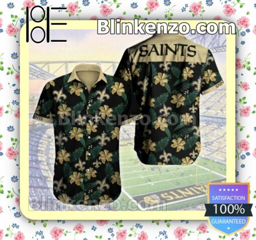 New Orleans Saints Tropical Flower Pattern Golden Black Summer Shirt