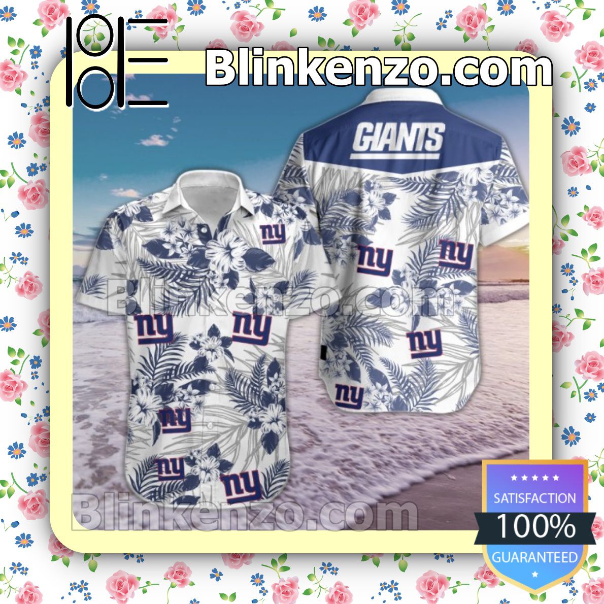 New York Giants Navy Tropical Floral White Summer Shirts