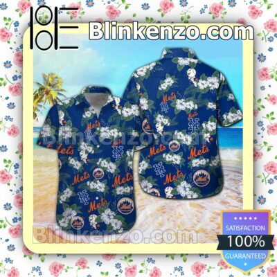 New York Mets MLB Flowery Navy Summer Hawaiian Shirt, Mens Shorts