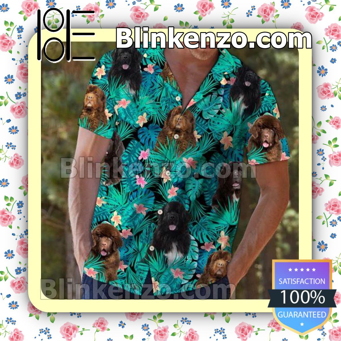 Newfoundland Dog Hidden In The Tropical Leaves Summer Shirts