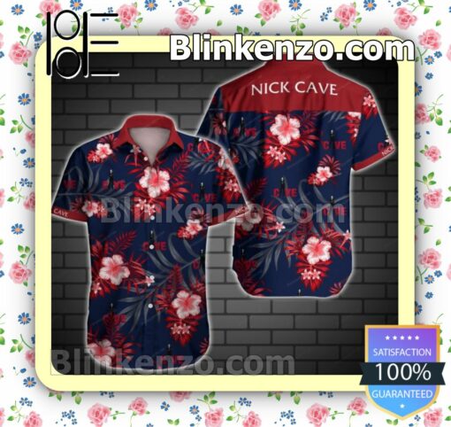 Nick Cave Red Tropical Floral Navy Summer Shirt