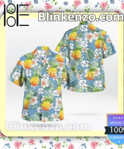 North Carolina Tar Heels Pineapple Flowery Light Blue Summer Hawaiian Shirt