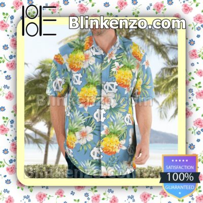 North Carolina Tar Heels Pineapple Flowery Light Blue Summer Hawaiian Shirt b