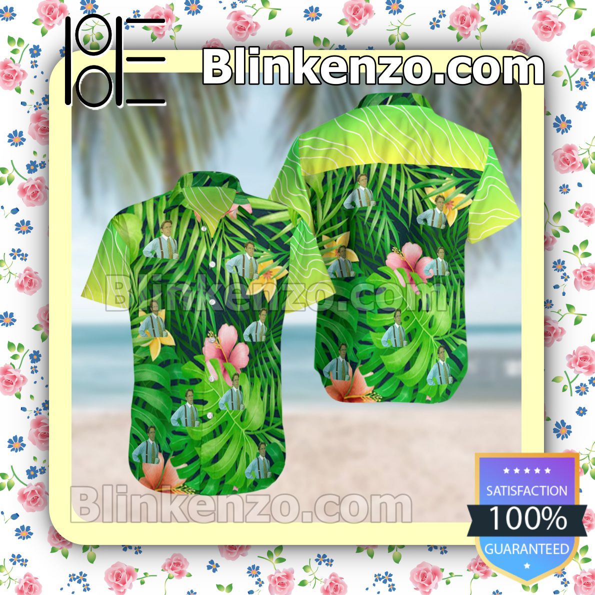 Office Space Green Summer Hawaiian Shirt, Mens Shorts