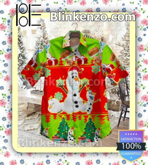Olaf Christmas Green Mix Red Button-down Shirts