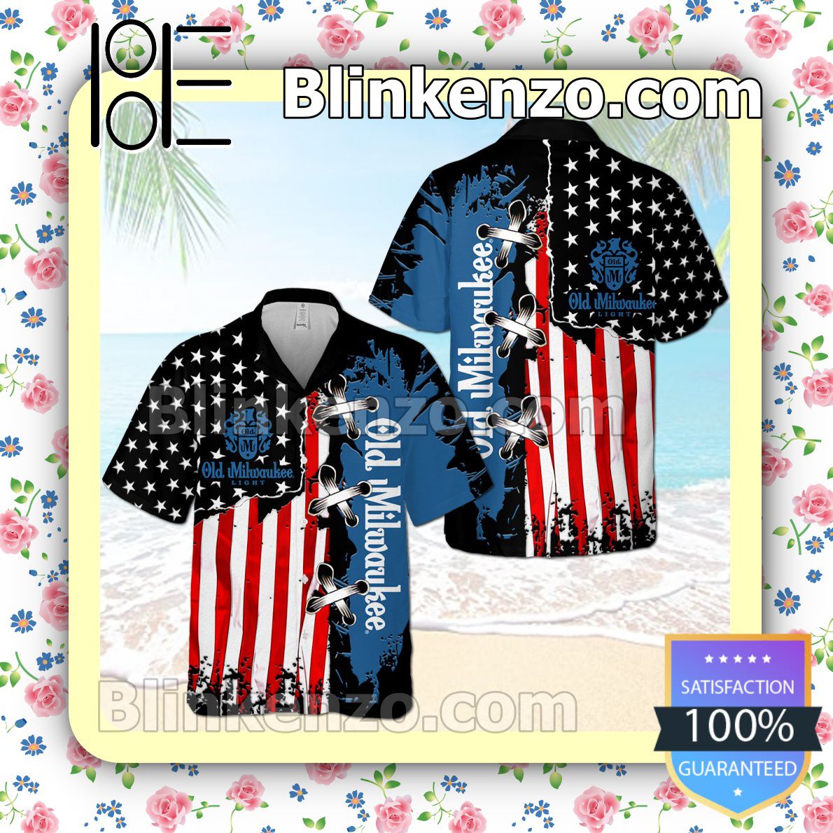 Old Milwaukee USA Flag Pattern Black Blue Summer Hawaiian Shirt, Mens Shorts