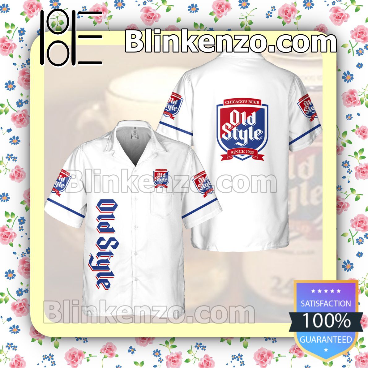 Old Style Chicago's Beers White Summer Hawaiian Shirt, Mens Shorts