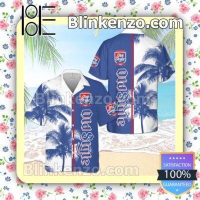 Old Style Palm Tree Blue White Summer Hawaiian Shirt