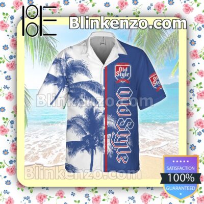 Old Style Palm Tree Blue White Summer Hawaiian Shirt a